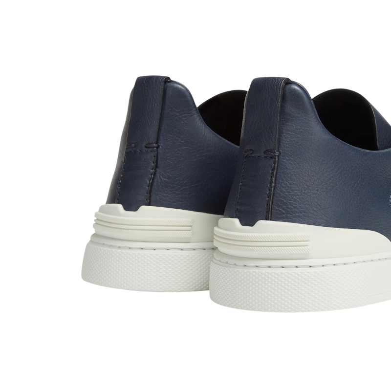 ZEGNA NAVY BLUE DEERSKIN TRIPLE STITCH™ SNEAKERS