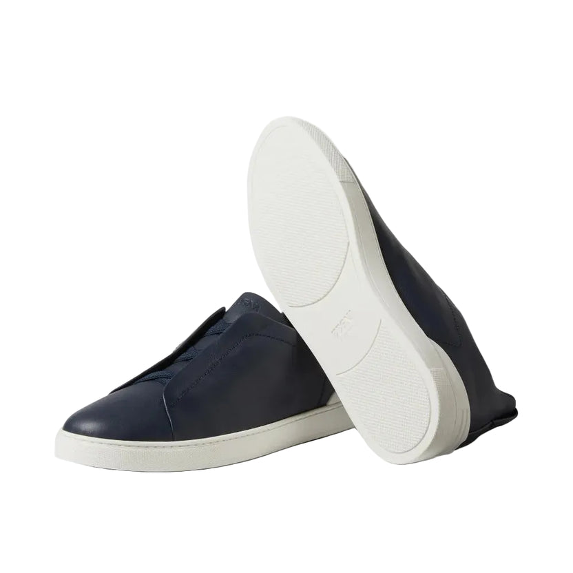 Zegna Triple Stitch Leather Blue sneakers