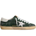 Golden Goose Super-Star trainers in green suede with silver metallic leather star and leather heels tab