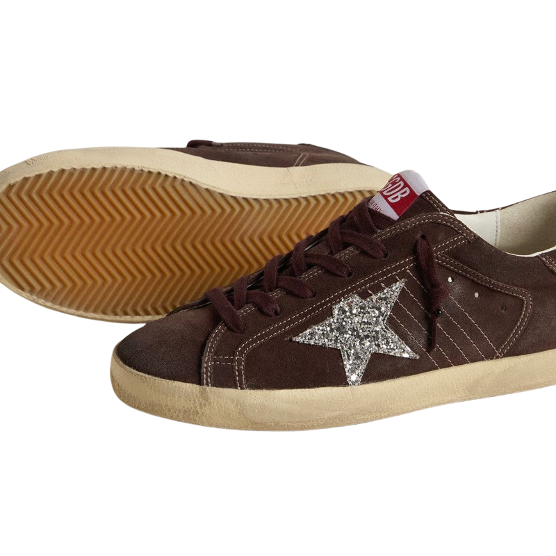 Golden Goose Super-Star 'Brown Suede Silver Glitter Star' (Women)