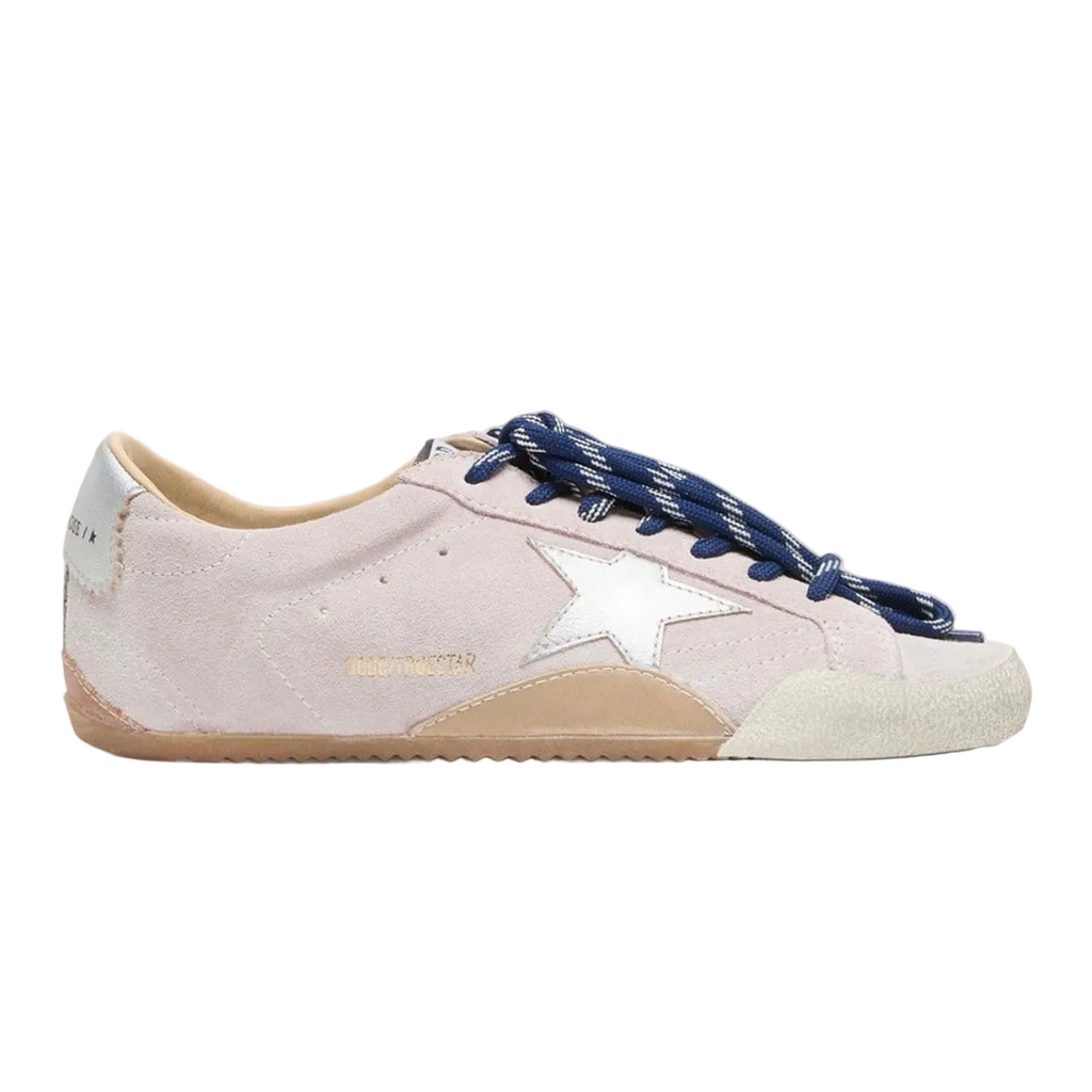 Golden Goos True-Star in pastel pink suede with silver star and heel tab(Women's)