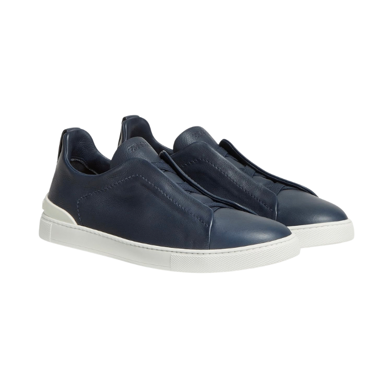 ZEGNA NAVY BLUE DEERSKIN TRIPLE STITCH™ SNEAKERS