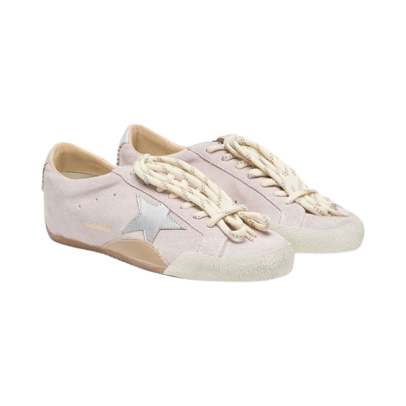 Golden Goos True-Star in pastel pink suede with silver star and heel tab(Women's)