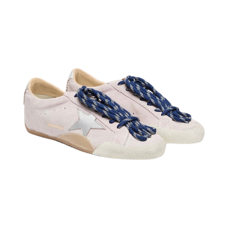 Golden Goos True-Star in pastel pink suede with silver star and heel tab(Women's)