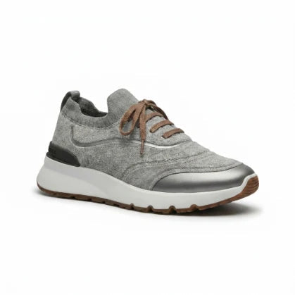Brunello Cucinelli Techno Cotton Knit Runners With Heat-Bonded Details Silver