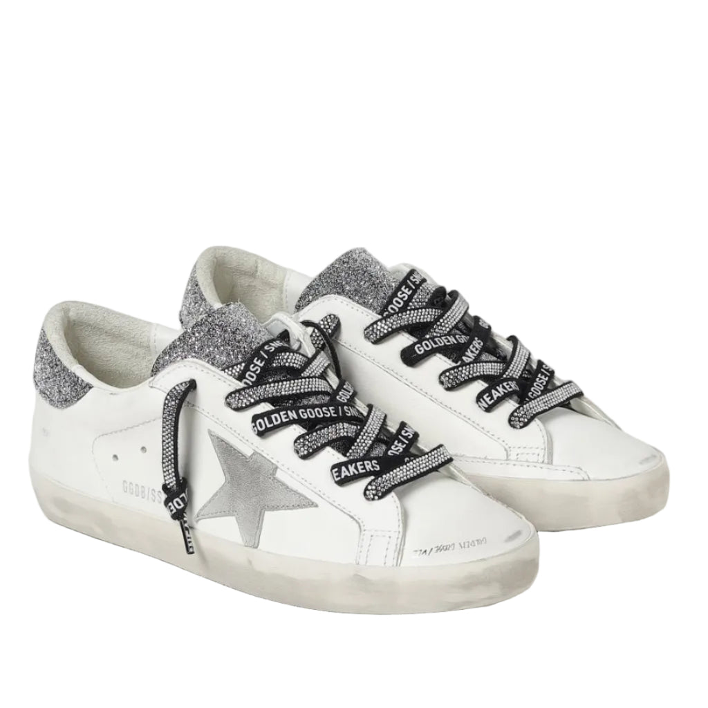 Golden Goose Super Star trainers with silver glitter heels tab